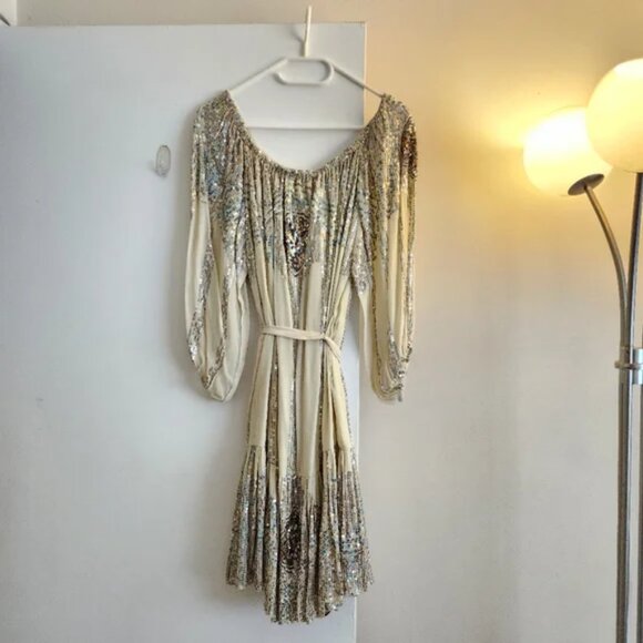 Jen's Pirate Booty Celestial Mini Dress Sequin Sparkle Ivory Tea Embroidered - Picture 7 of 13